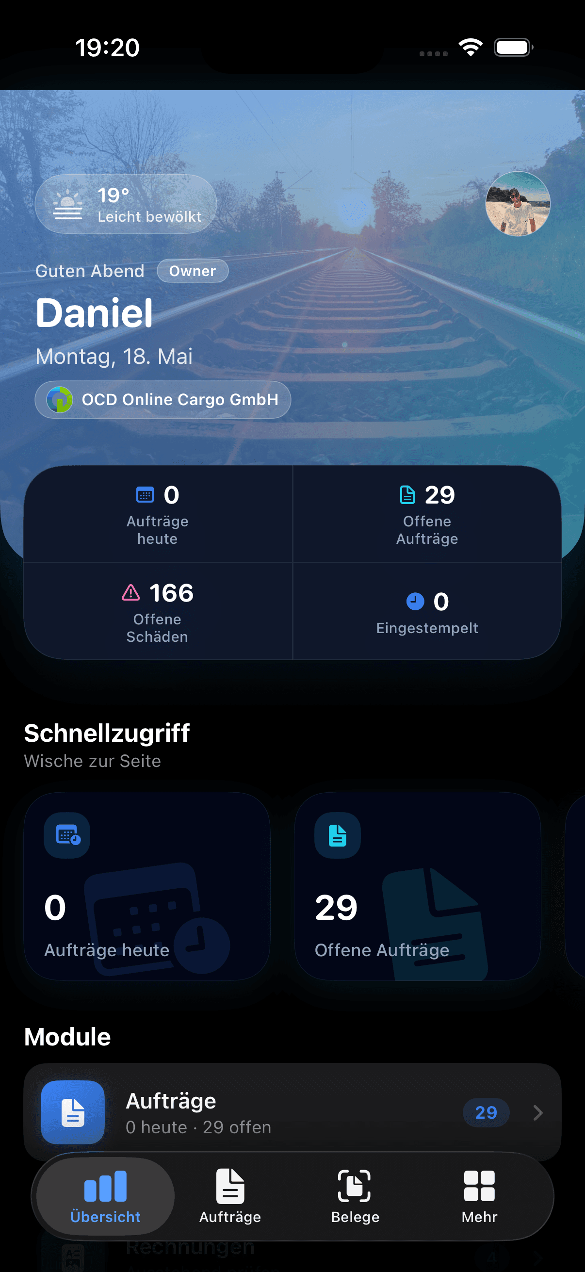 OnlinePlaner iOS-App — Dashboard