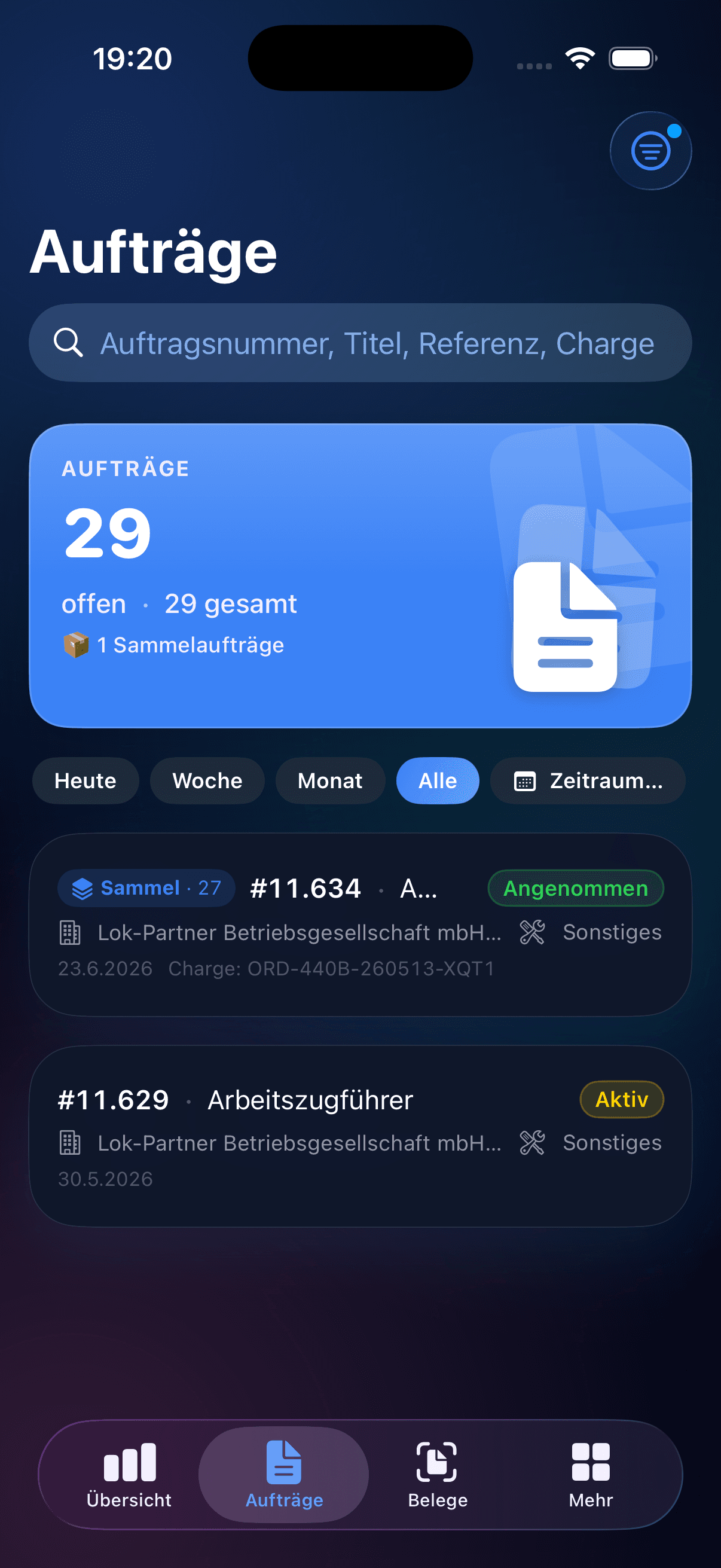 OnlinePlaner iOS — Auftragsliste