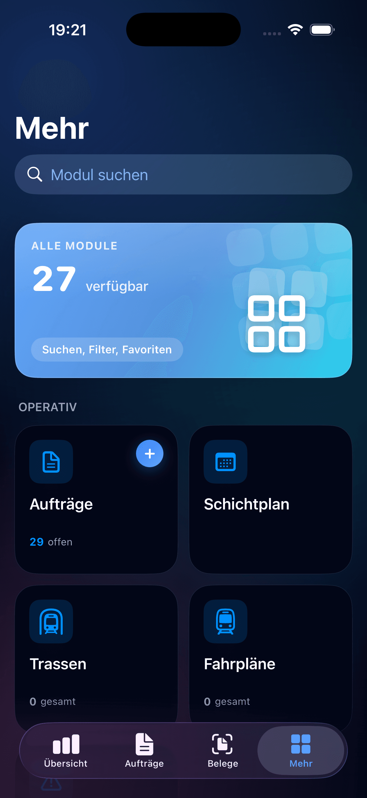 OnlinePlaner iOS — Alle 27 Module